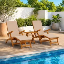 Sun Lounger Reclining Chair Folding Garden Outdoor Patio Seating Acacia Wood 2pc