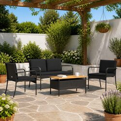 Garden Furniture Set with Cushions Poly Rattan Steel Frame Outdoor Patio Seating