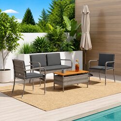 Outdoor Garden Furniture Set with Cushions Poly Rattan Steel Table Patio Seating