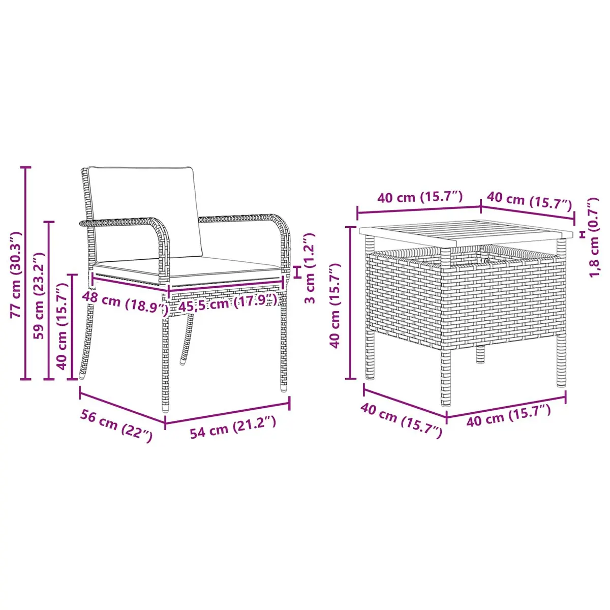 Garden Bistro Set 3 Piece Weather Resistant Poly Rattan Grey Outdoor Furniture with Cushions