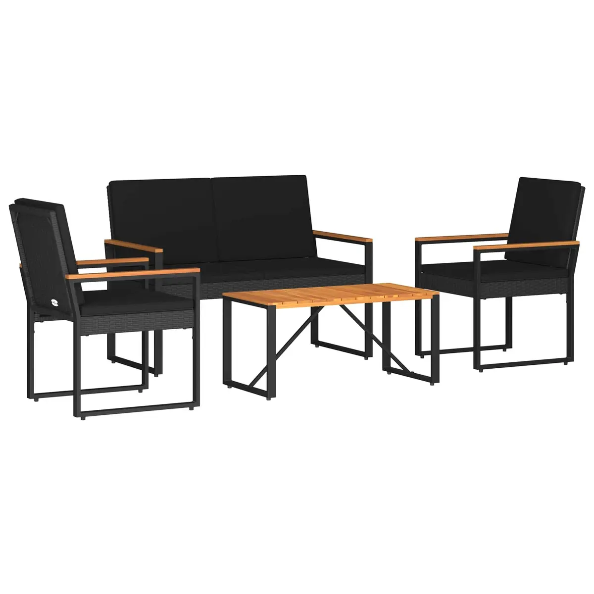 Outdoor Furniture Set 4 Piece Black Poly Rattan Garden Patio Lounge Dining