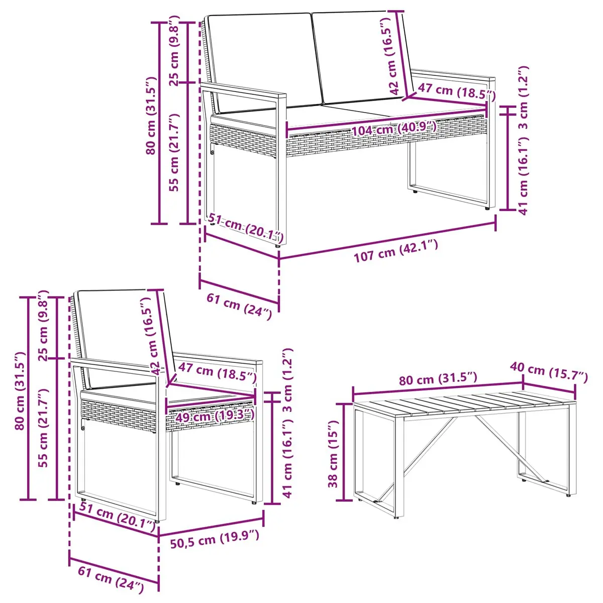 Outdoor Furniture Set 4 Piece Black Poly Rattan Garden Patio Lounge Dining