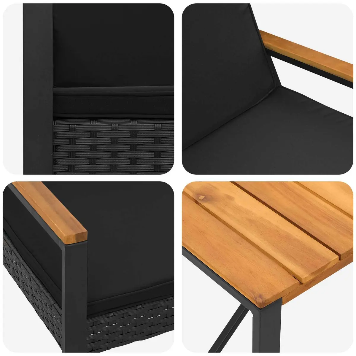 Outdoor Furniture Set 4 Piece Black Poly Rattan Garden Patio Lounge Dining
