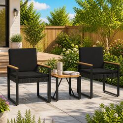 Outdoor Furniture Set 3 Piece Black Poly Rattan Garden Patio Chairs Table