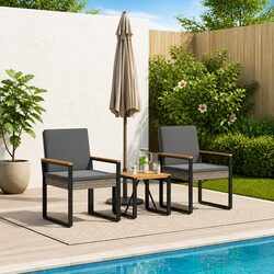 Outdoor Furniture Set 3 Pcs Grey Poly Rattan Garden Patio Lounge Chairs Table