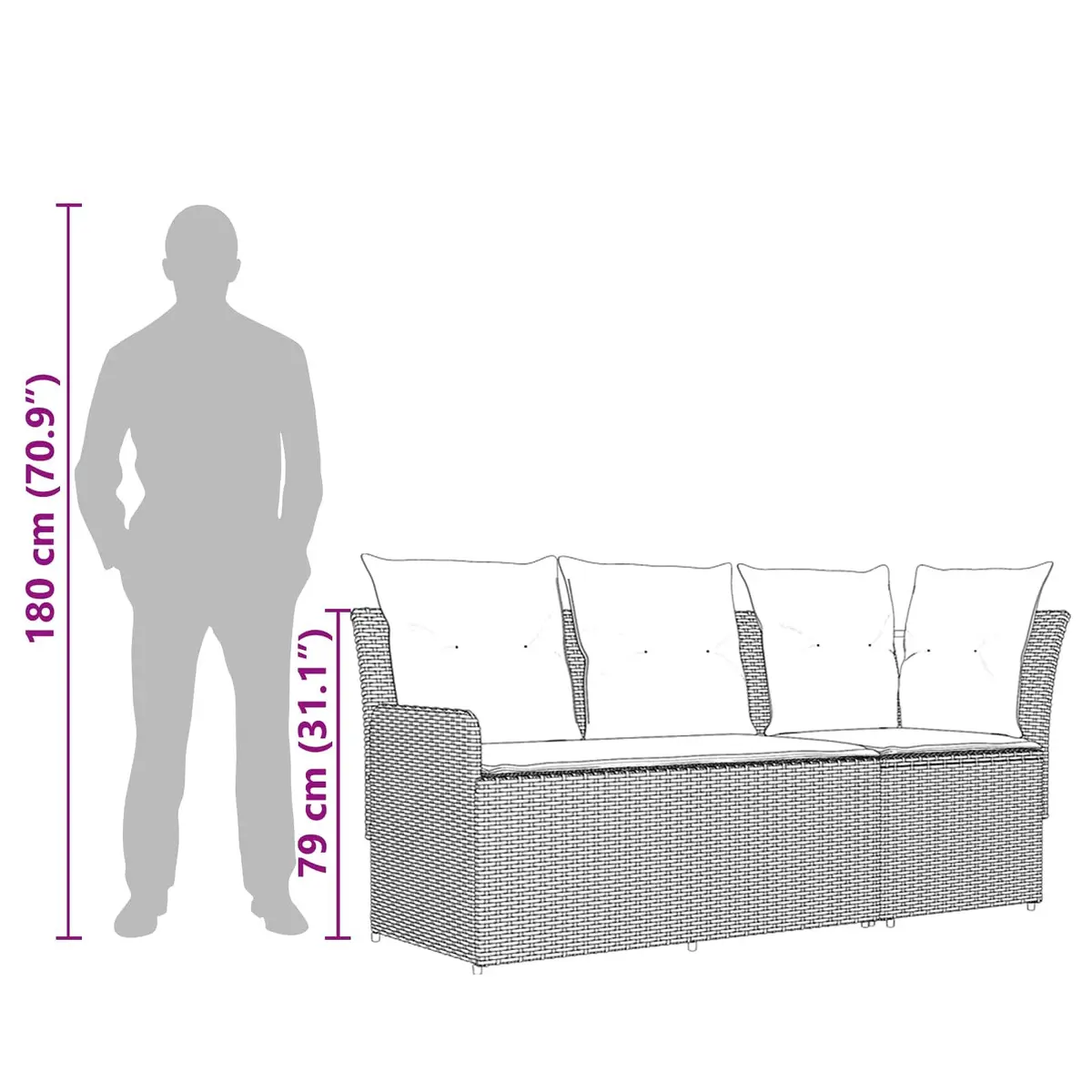 Outdoor Sectional Sofa Set Modular 2-Piece Armrest and Corner Seating Grey PE Rattan