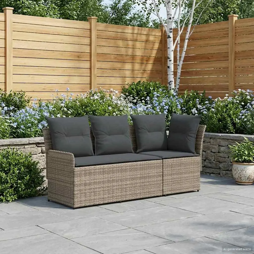 Outdoor Sectional Sofa Set Modular 2-Piece Armrest and Corner Seating Grey PE Rattan