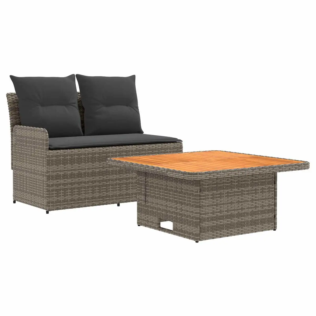 Garden Armrest Sofa with Lift-up Table 2 Piece PE Rattan Outdoor Lounge Set Grey