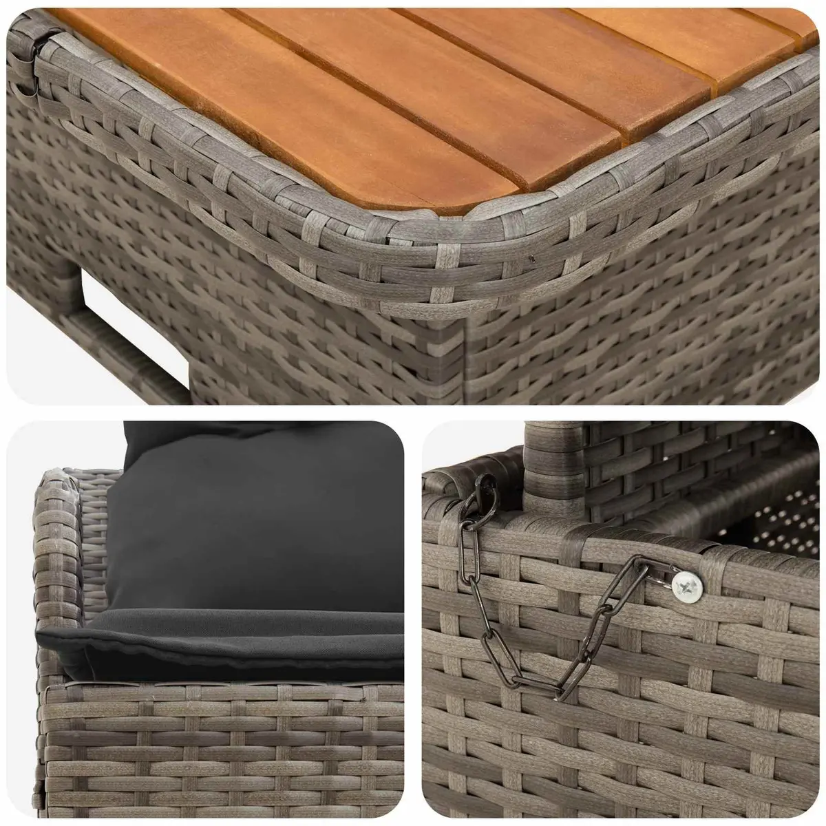 Garden Armrest Sofa with Lift-up Table 2 Piece PE Rattan Outdoor Lounge Set Grey