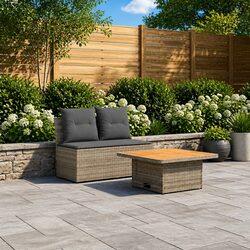 Outdoor Middle Sofa Sectional with Lift-up Table PE Rattan Garden Seating Grey