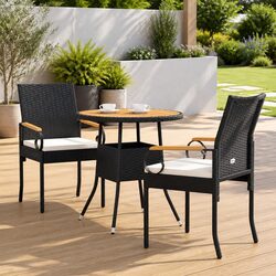 Outdoor Garden Chairs with Cushions 2pcs Black Weather Resistant Rattan Patio