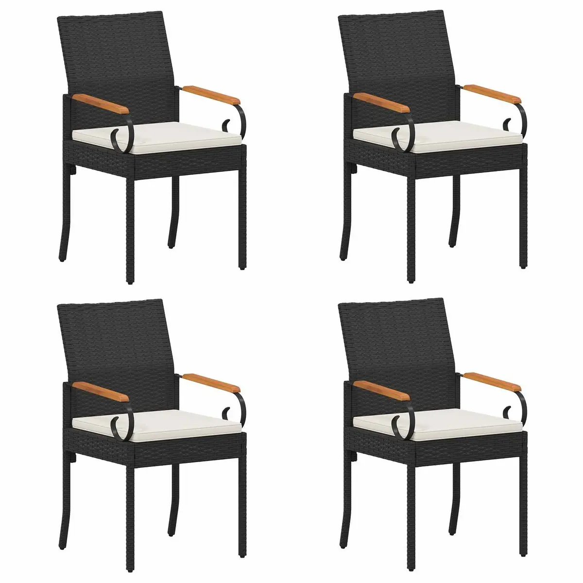 Outdoor Chairs Set of 4 Poly Rattan Garden Seating with Cushions Black