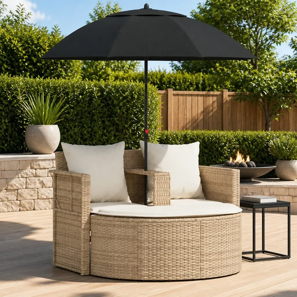 Garden Sofa Set 8 Piece Outdoor Lounge Furniture with Parasol Stool Beige
