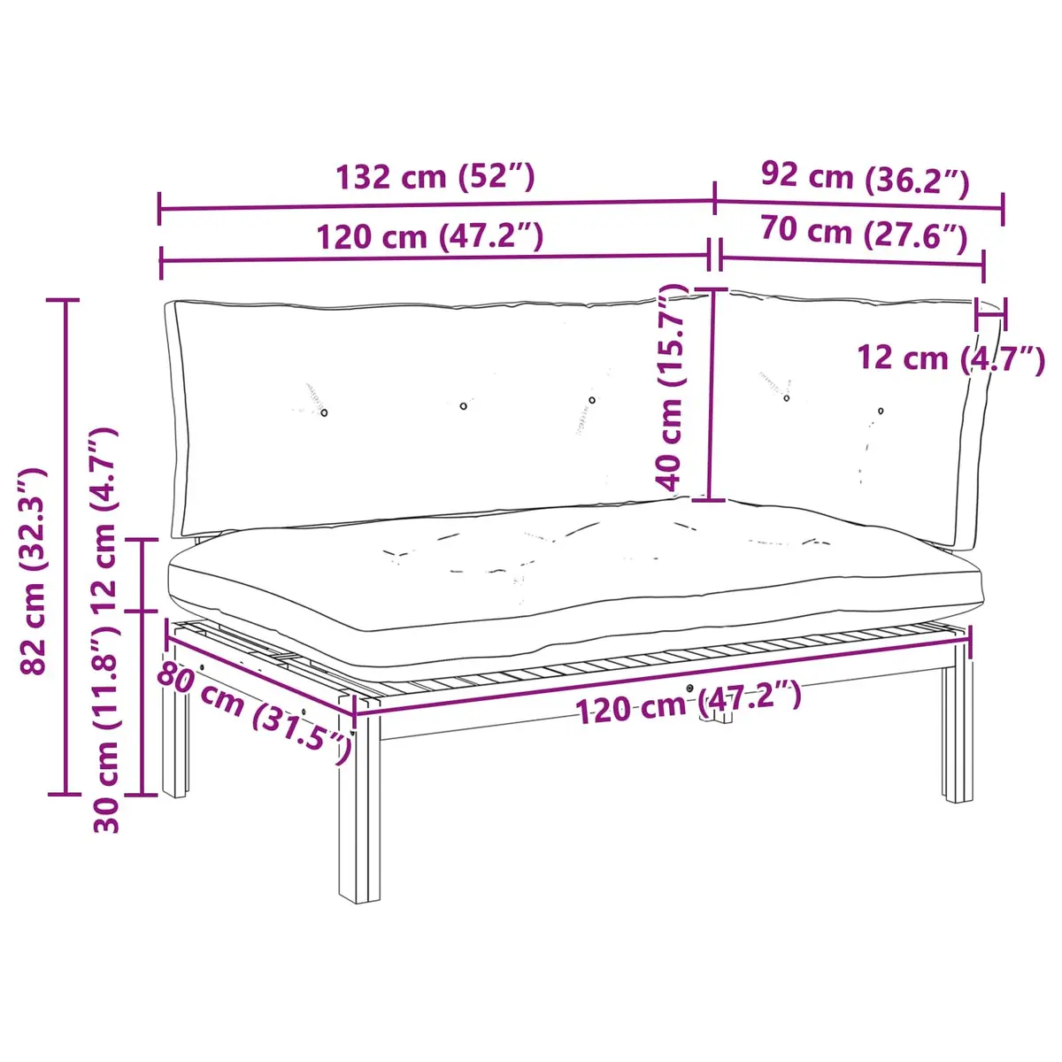 Corner Sofa Unit Outdoor Sectional Seating Acacia Wood Light Acacia and Cream White