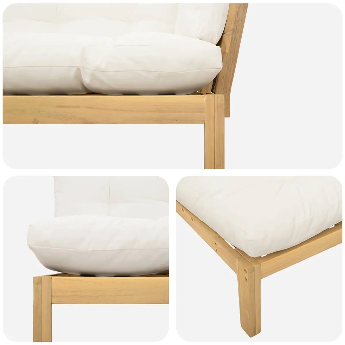 Corner Sofa Unit Outdoor Sectional Seating Acacia Wood Light Acacia and Cream White