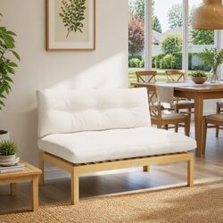 Outdoor Sectional Sofa Middle Unit Light Acacia Cream White Garden Furniture