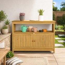 Garden Console Table with Storage Shelves Outdoor Indoor Furniture Light Acacia