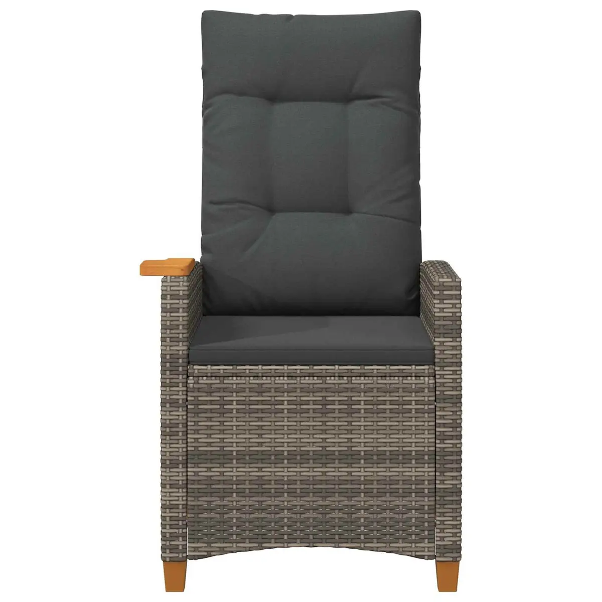 Reclining Garden Chair with Integrated Side Table Adjustable Backrest Grey Rattan