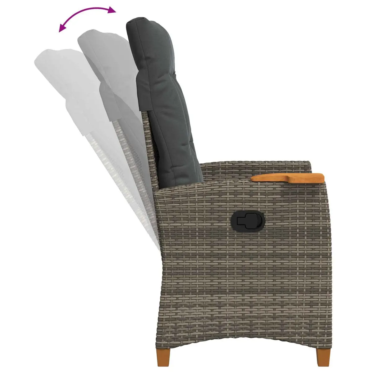 Reclining Garden Chair with Integrated Side Table Adjustable Backrest Grey Rattan