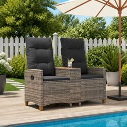 Outdoor Reclining Bench with Side Table Grey Garden Seating Lounge Chair