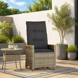 Reclining Garden Chair Grey Outdoor Seating Adjustable Backrest Patio Lounge