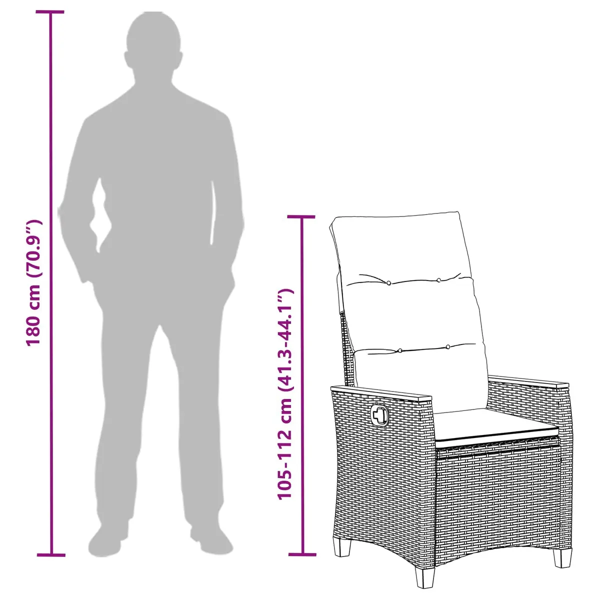 Reclining Garden Chair Adjustable Backrest Grey Outdoor Seating