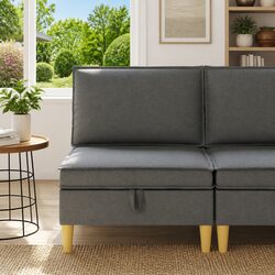 Storage Ottoman Square Footstool Modern Living Room Seat with Hidden Compartment