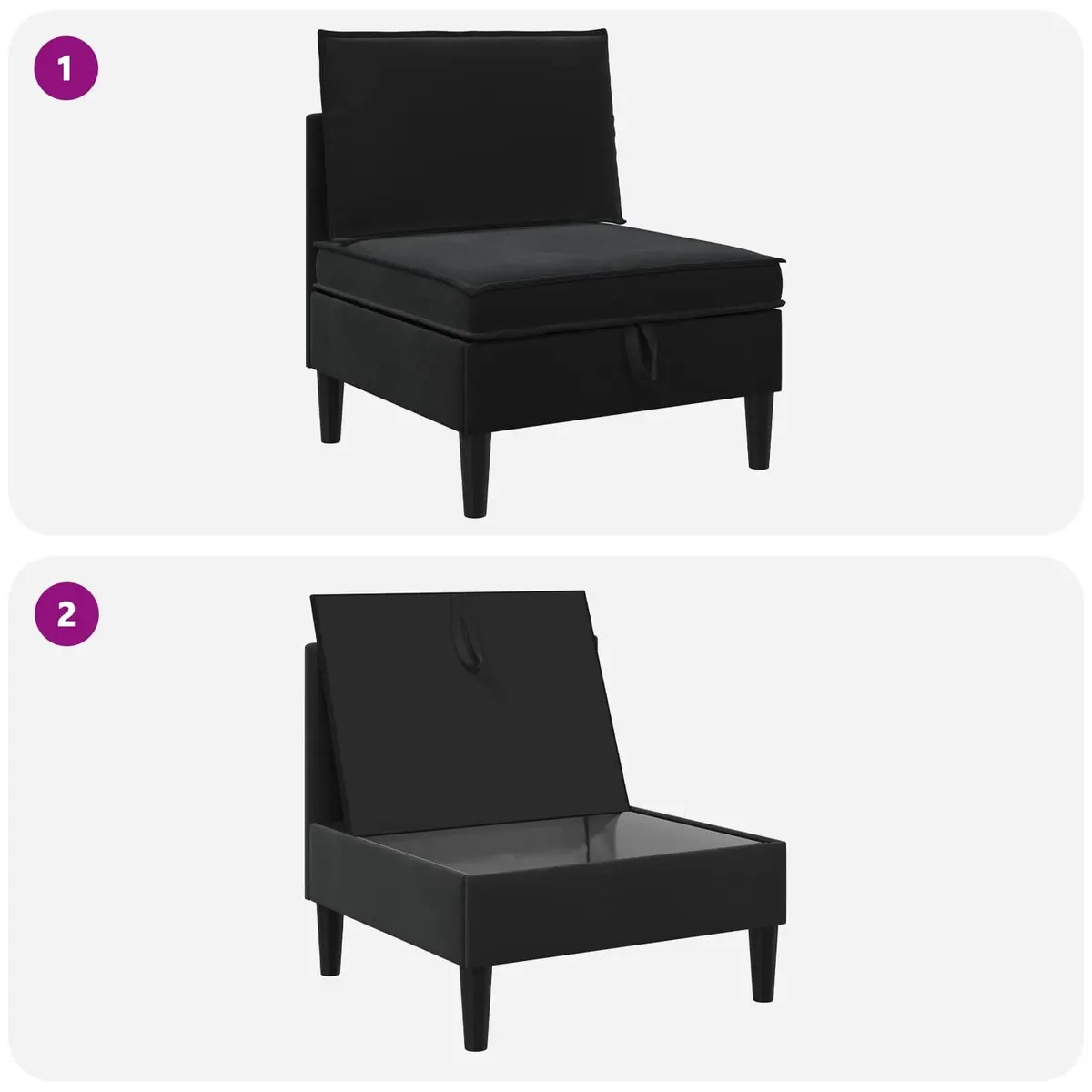 Sofa with Storage Velvet Black Modern Living Room Furniture