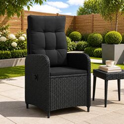 Reclining Outdoor Garden Chair Black Poly Rattan Adjustable Backrest Patio