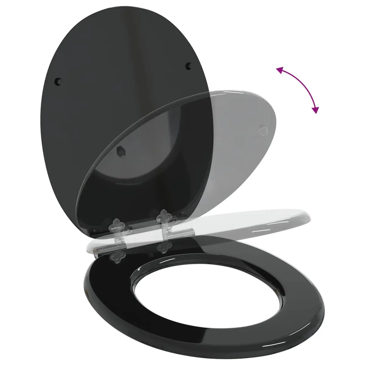 Soft-Close Toilet Seat MDF Board Standard Fixing Black 44 x 38 cm