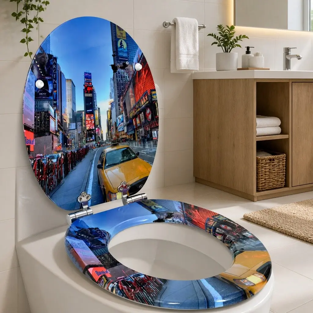 Soft-Close Toilet Seat MDF Board 44 x 38 cm Multicolour Bathroom Fixture