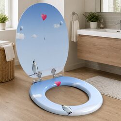 Soft-Close Toilet Seat Blue 44 x 38 cm MDF Board Bathroom Fixture