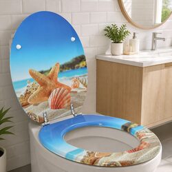 Soft-Close Toilet Seat Light Blue 44 x 38 cm MDF Bathroom Fixture Easy Install