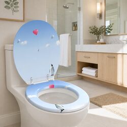 Soft-Close Toilet Seat Blue MDF Board Bathroom Fixture Durable Easy Install