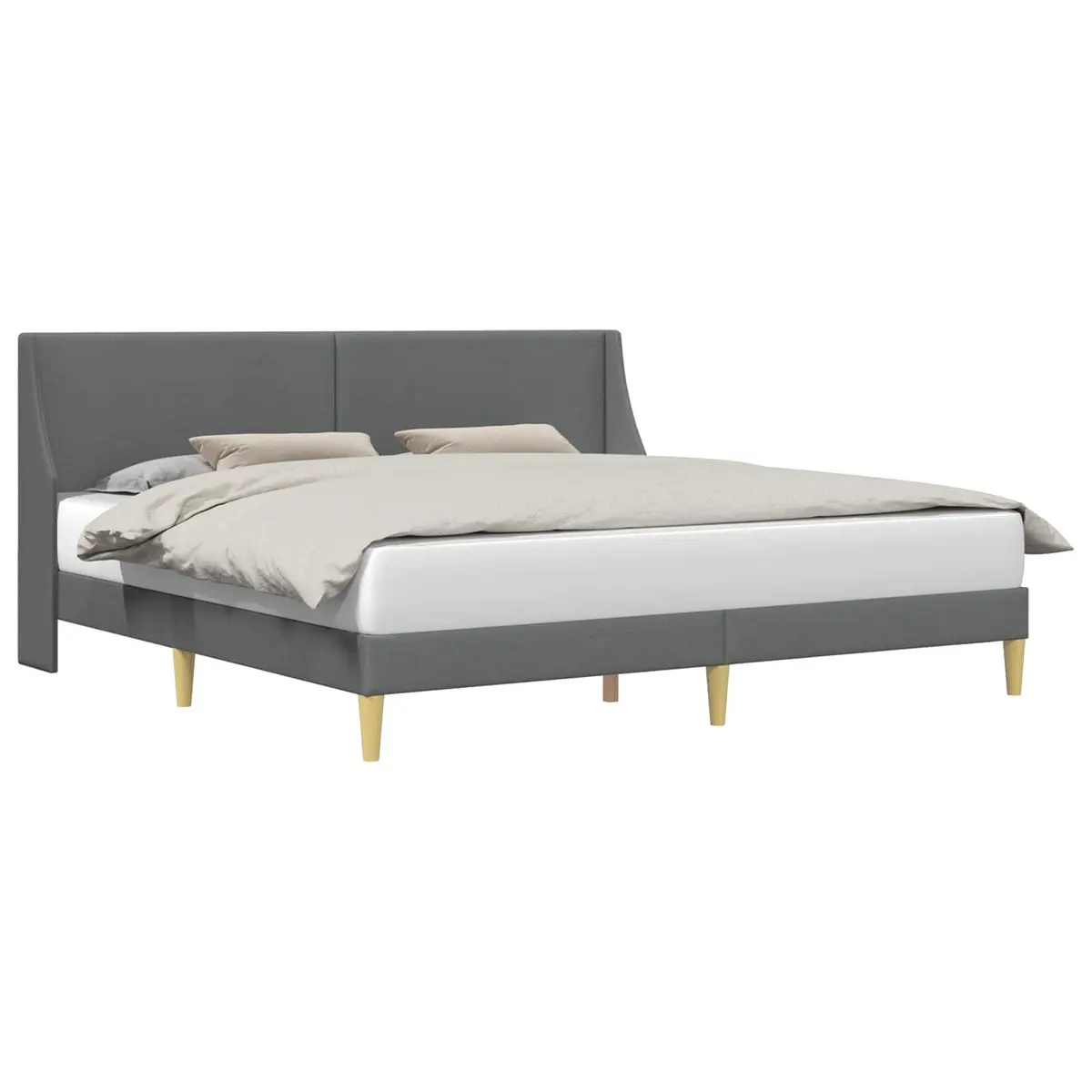 Bed Frame Dark Grey Fabric Headboard Plywood Base Slatted Support