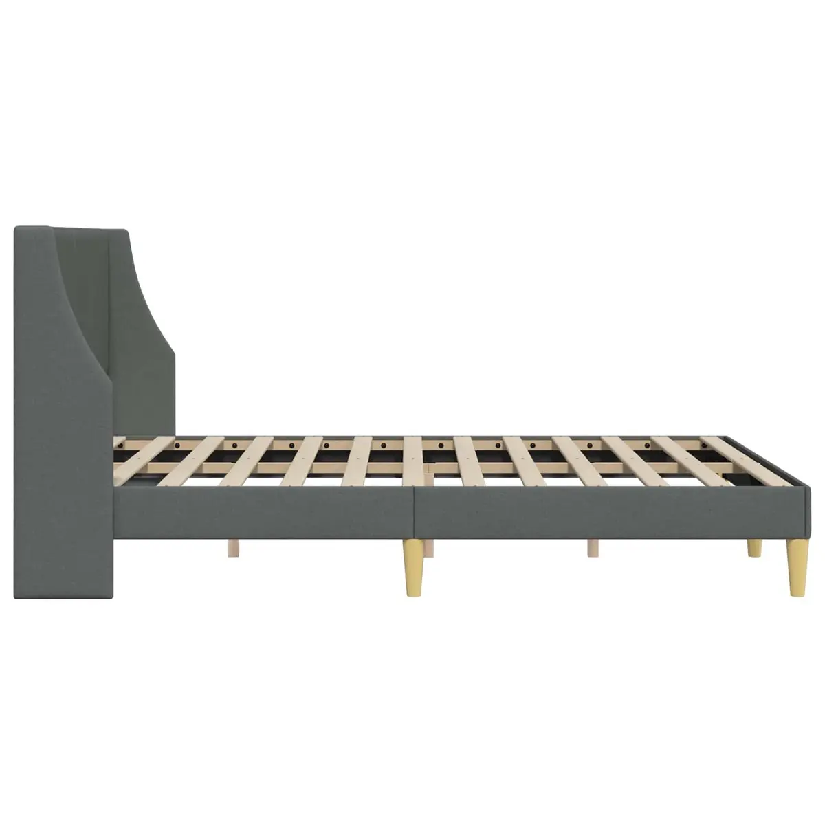 Bed Frame with Dark Grey Fabric Headboard Rectangular Modern Bedroom Furniture