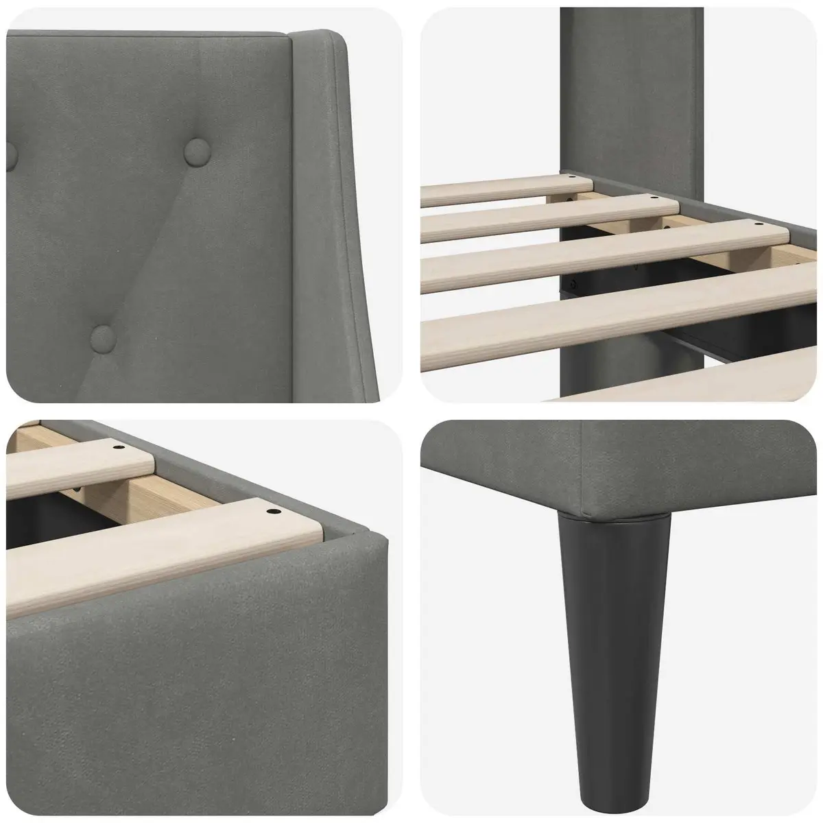 Bed Frame Dark Grey Velvet Headboard 137 x 190 cm Modern Furniture