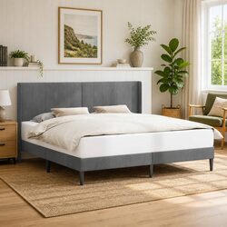 Bed Frame with Headboard 180 x 200 cm Grey Velvet Modern Bedroom Furniture