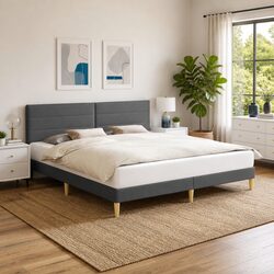 Bed Frame with Headboard Grey 180 x 200 cm Fabric Upholstered Modern Bedroom