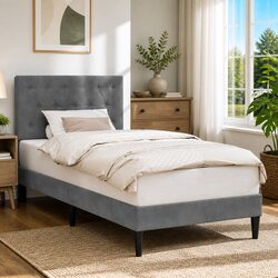 Bed Frame with Headboard Dark Grey 90 x 190 cm Velvet Modern Bedroom Furniture