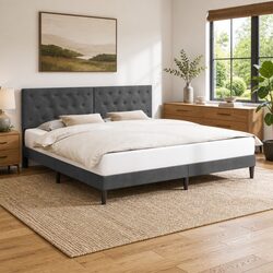 Bed Frame with Headboard Grey 180 x 200 cm Velvet Modern Bedroom Furniture