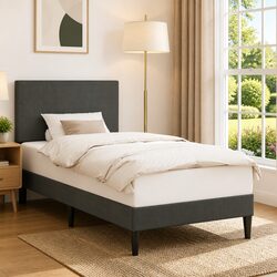 Bed Frame with Headboard Dark Grey 90 x 190 cm Corduroy Fabric Modern Design
