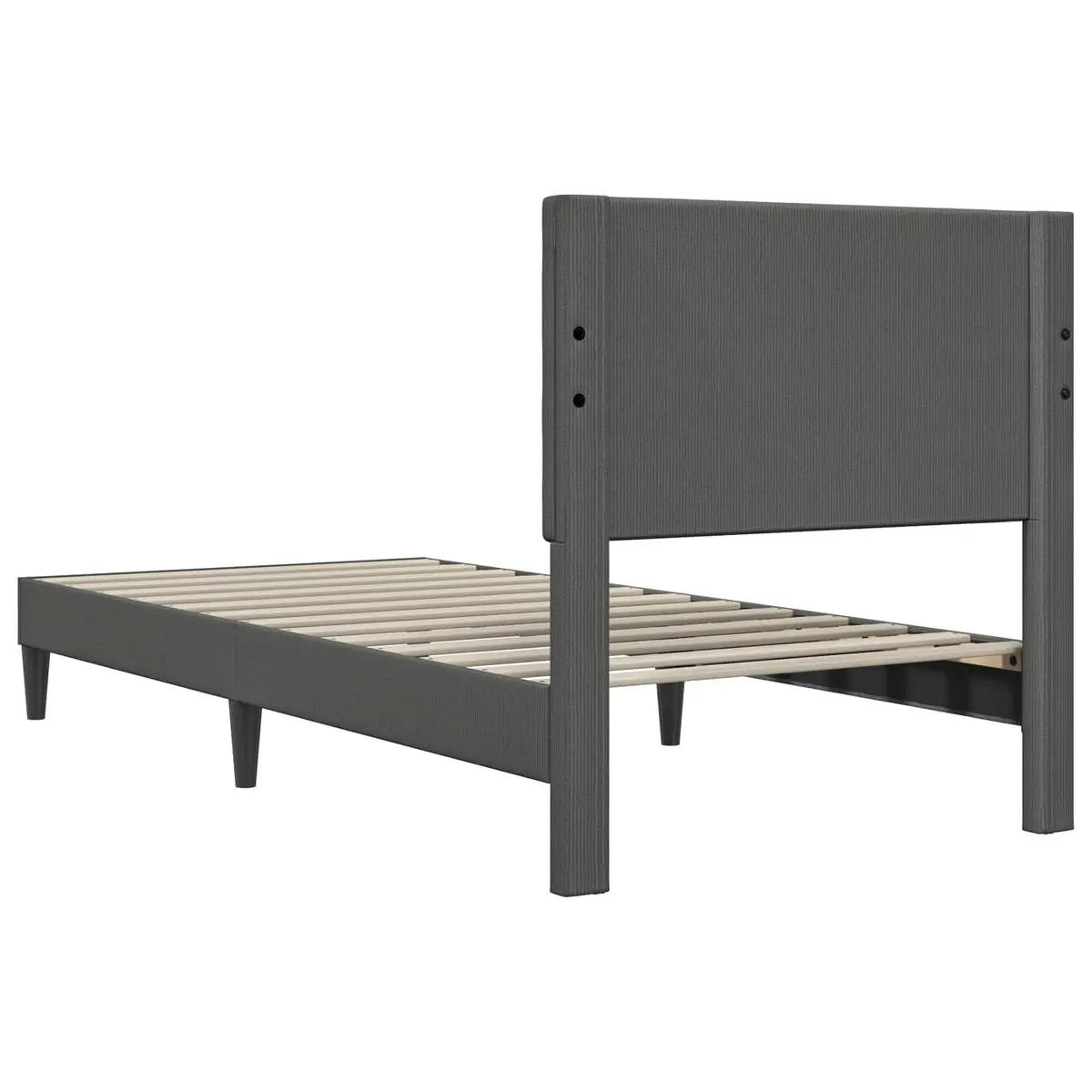 Bed Frame with Headboard Dark Grey 107 x 203 cm Corduroy Upholstered Modern