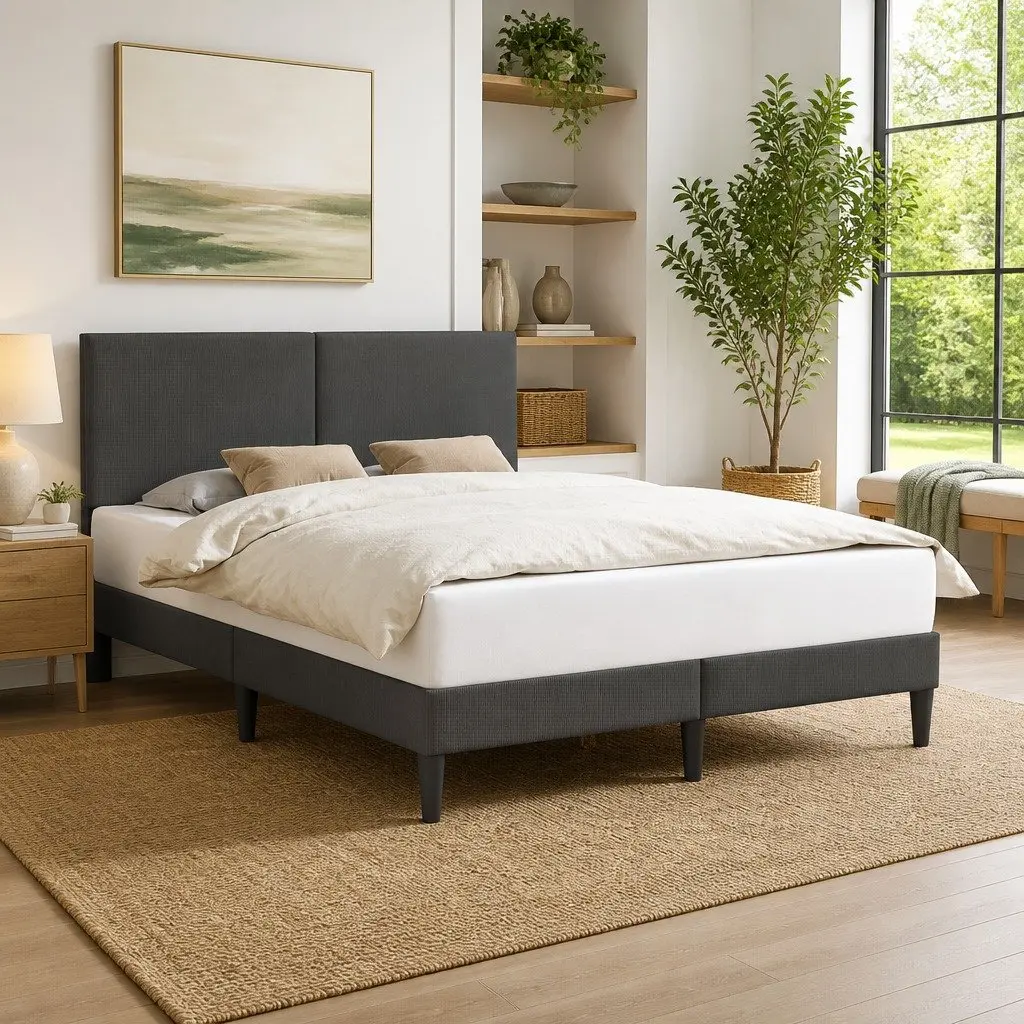 Bed Frame Corduroy Headboard Dark Grey 153x203cm
