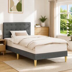 Bed Frame with Headboard Grey 90 x 190 cm Modern Bedroom Furniture Fabric