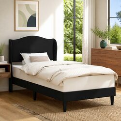 Bed Frame with Headboard Black 107 x 203 cm Modern Bedroom Faux Leather Platform