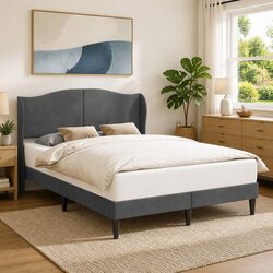 Bed Frame with Velvet Headboard Dark Grey 137 x 190 cm Modern Bedroom Furniture