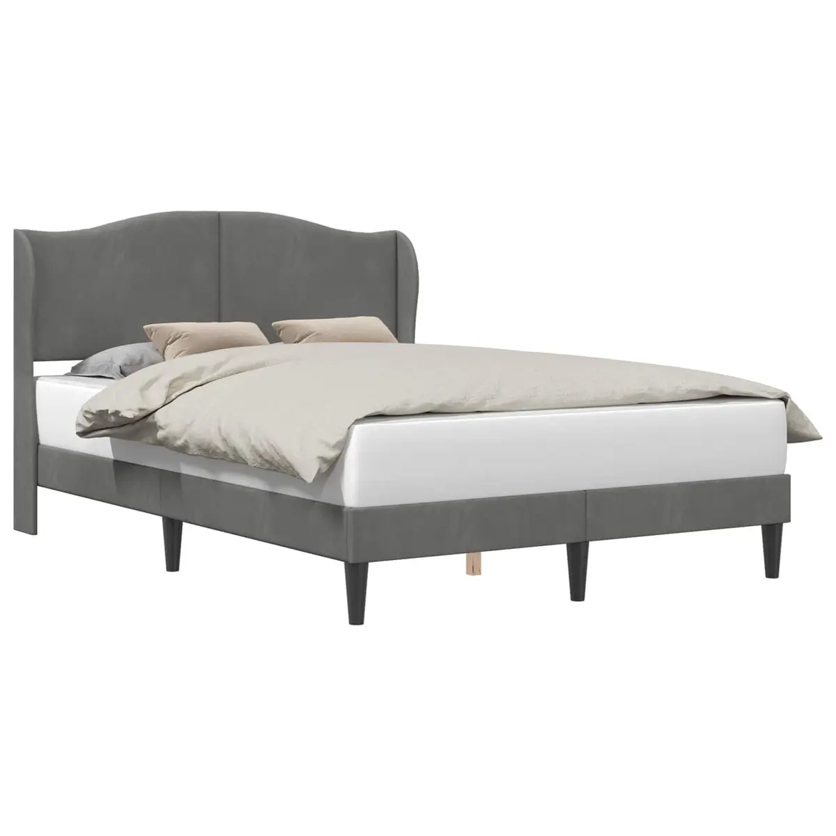 Bed Frame with Velvet Headboard Dark Grey 137 x 190 cm Modern Bedroom Furniture