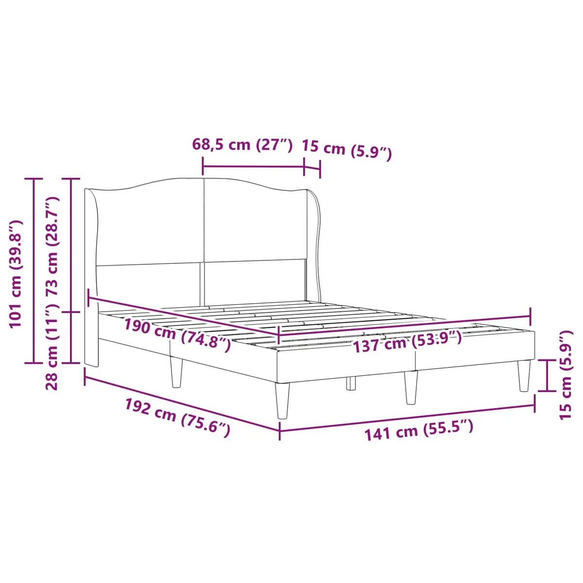 Bed Frame with Velvet Headboard Dark Grey 137 x 190 cm Modern Bedroom Furniture
