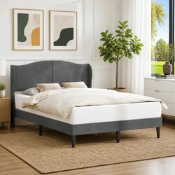 Bed Frame with Velvet Headboard Dark Grey 152 x 203 cm Modern Bedroom Furniture